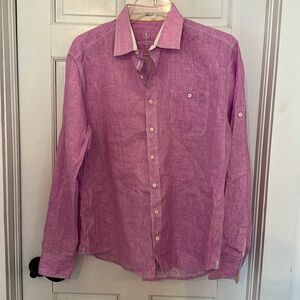 Bugatchi Uomo Shaped Fit Long Sleeve Pink Linen Button Down Shirt XL
